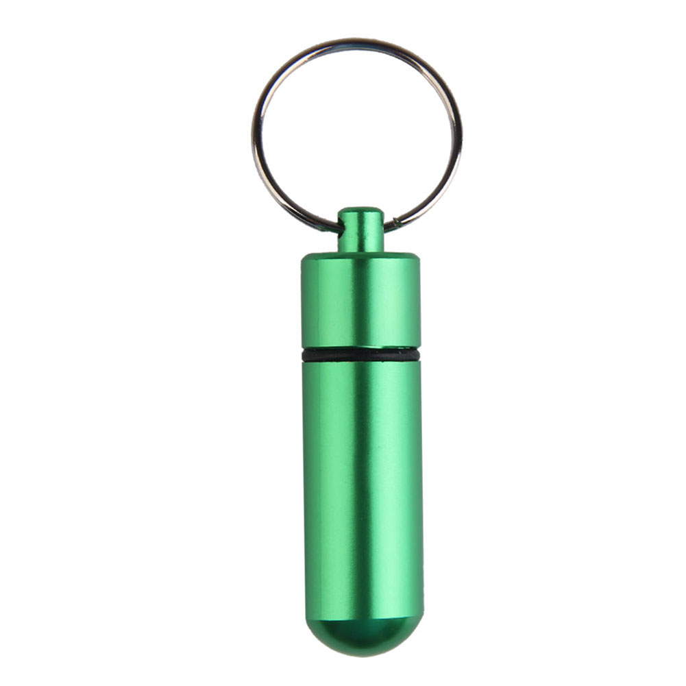 Portable Aluminum Pill Bottle Case Waterproof Drug Holder Keychain (Green)